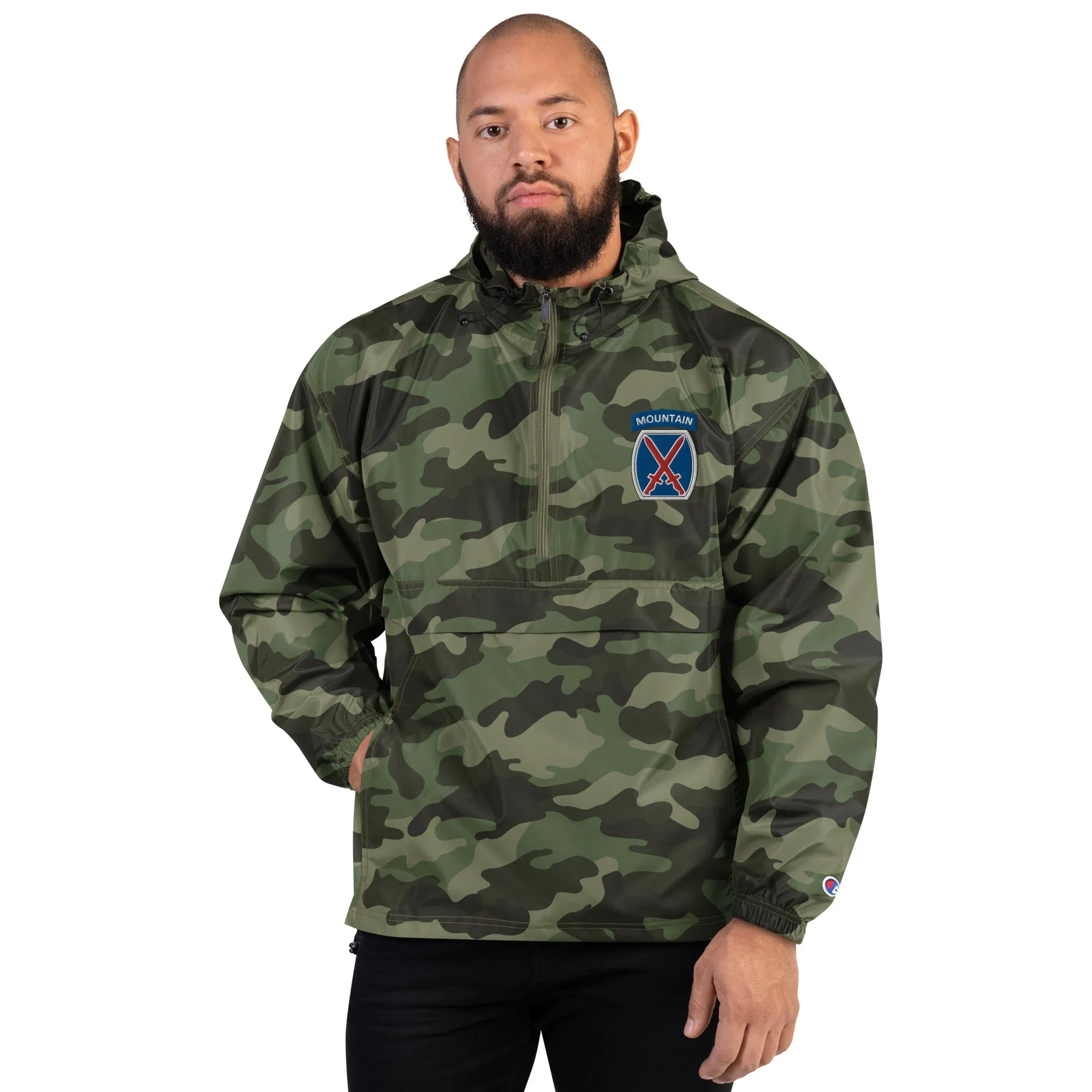 10th Mountain Embroidered Camo Champion Packable Jacket