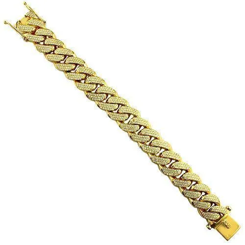 14K Solid Yellow Gold Mens Diamond Cuban Bracelet 19.00 Ctw