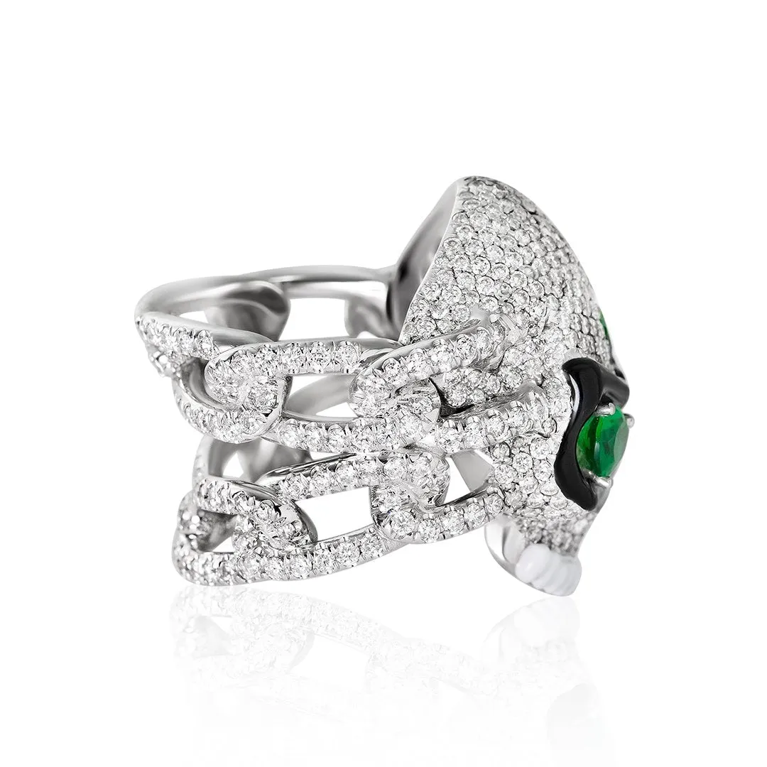 14k White Gold Diamond Skull Ring 6.39 ctw