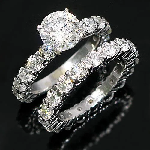 14K White Solid Gold Diamond Bridal Ring Set 8.52 Ctw