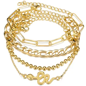 18K Gold-Plated Cable Chain Snake Anklet Set