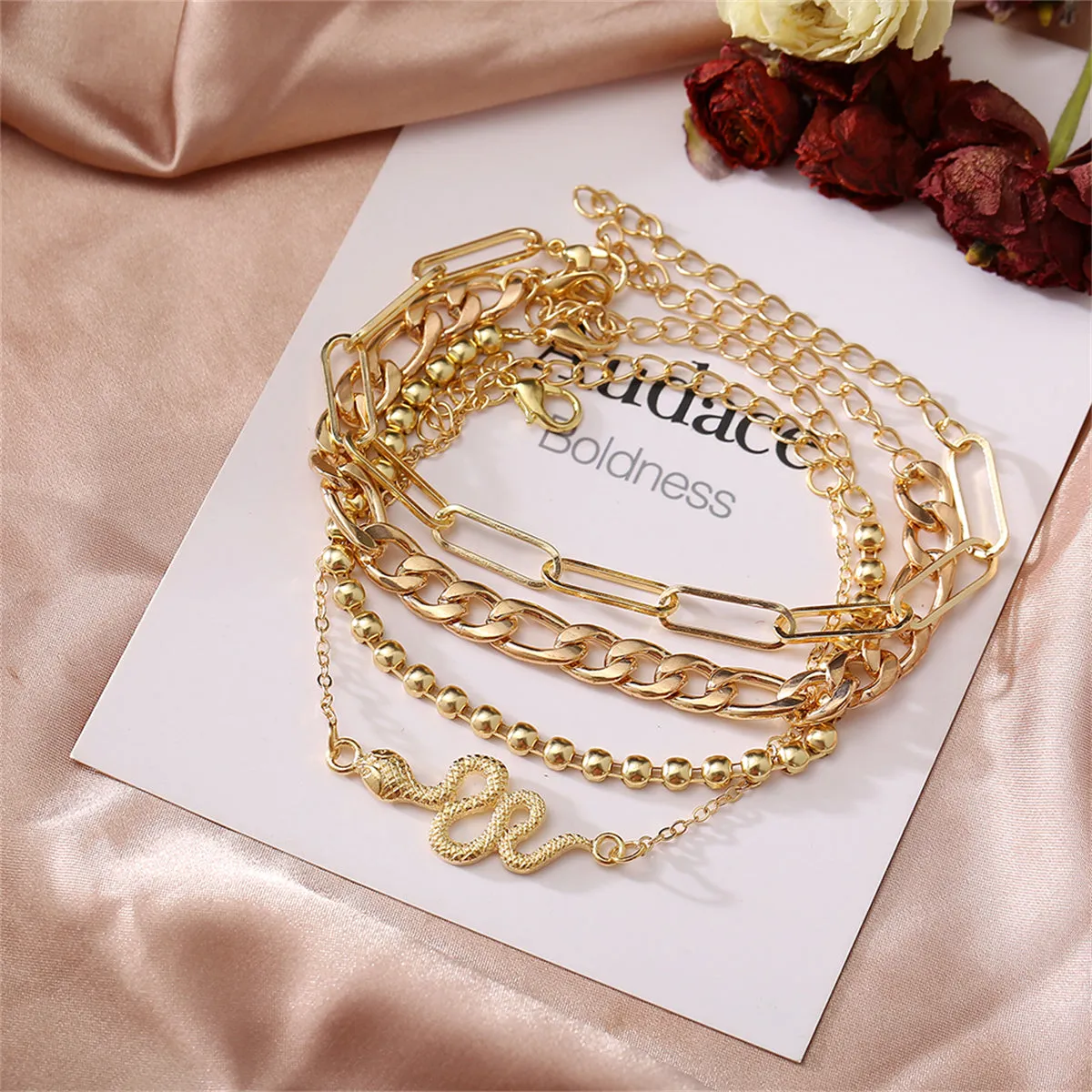 18K Gold-Plated Cable Chain Snake Anklet Set