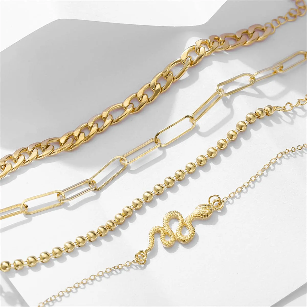 18K Gold-Plated Cable Chain Snake Anklet Set