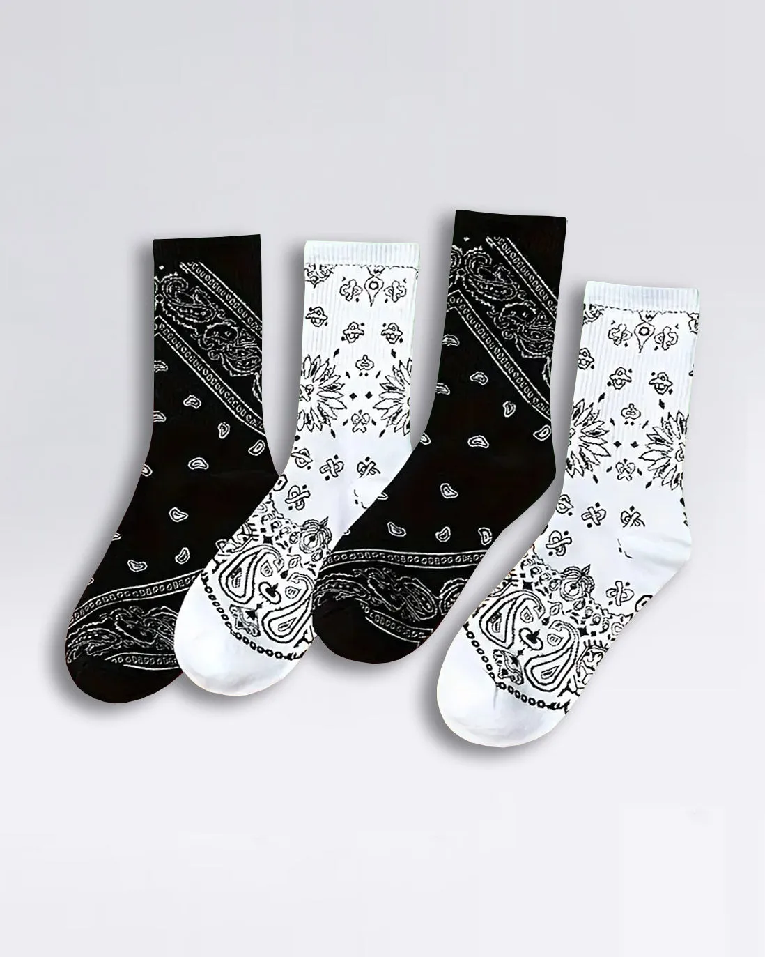 (2 Pack) Bandana paisley Mid Tube Socks, 1 White Pair   1 Black Pair