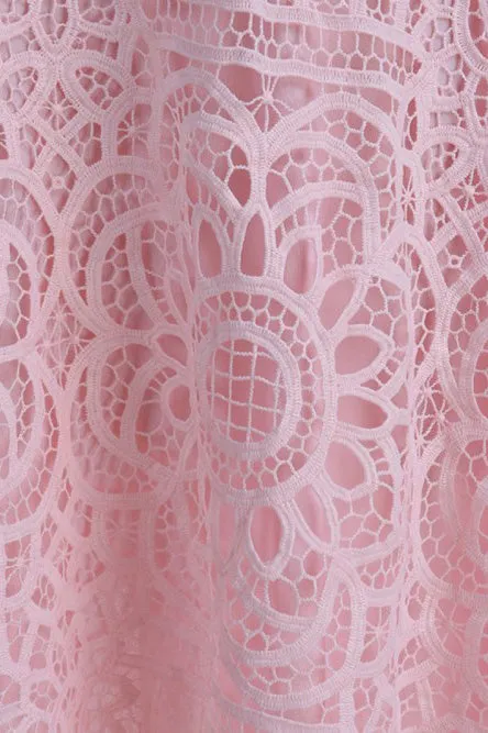 A-Line Spaghetti Straps Sleeveless Asymmetry Pink Lace Bridesmaid Dress OHS008