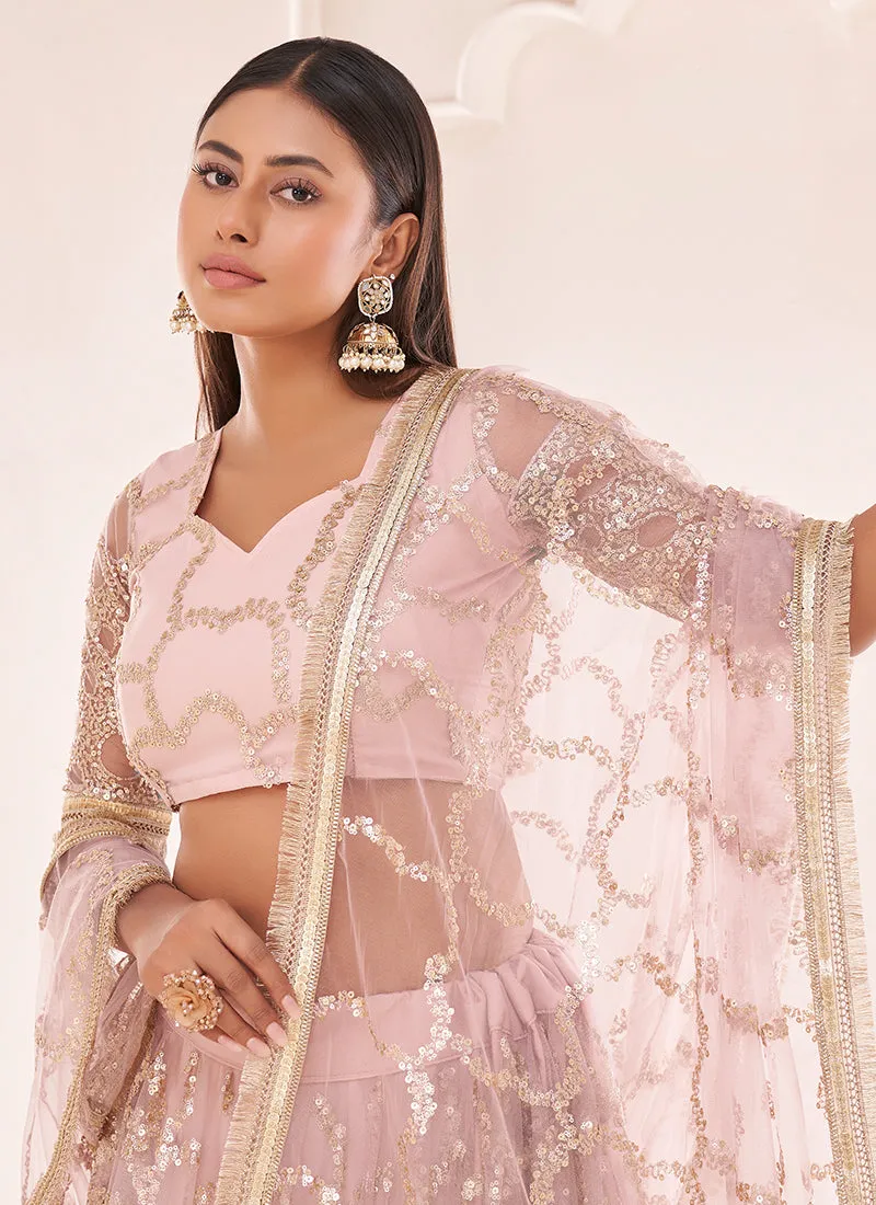 Baby Pink Sequence Embroidered Traditional Wedding Lehenga Choli