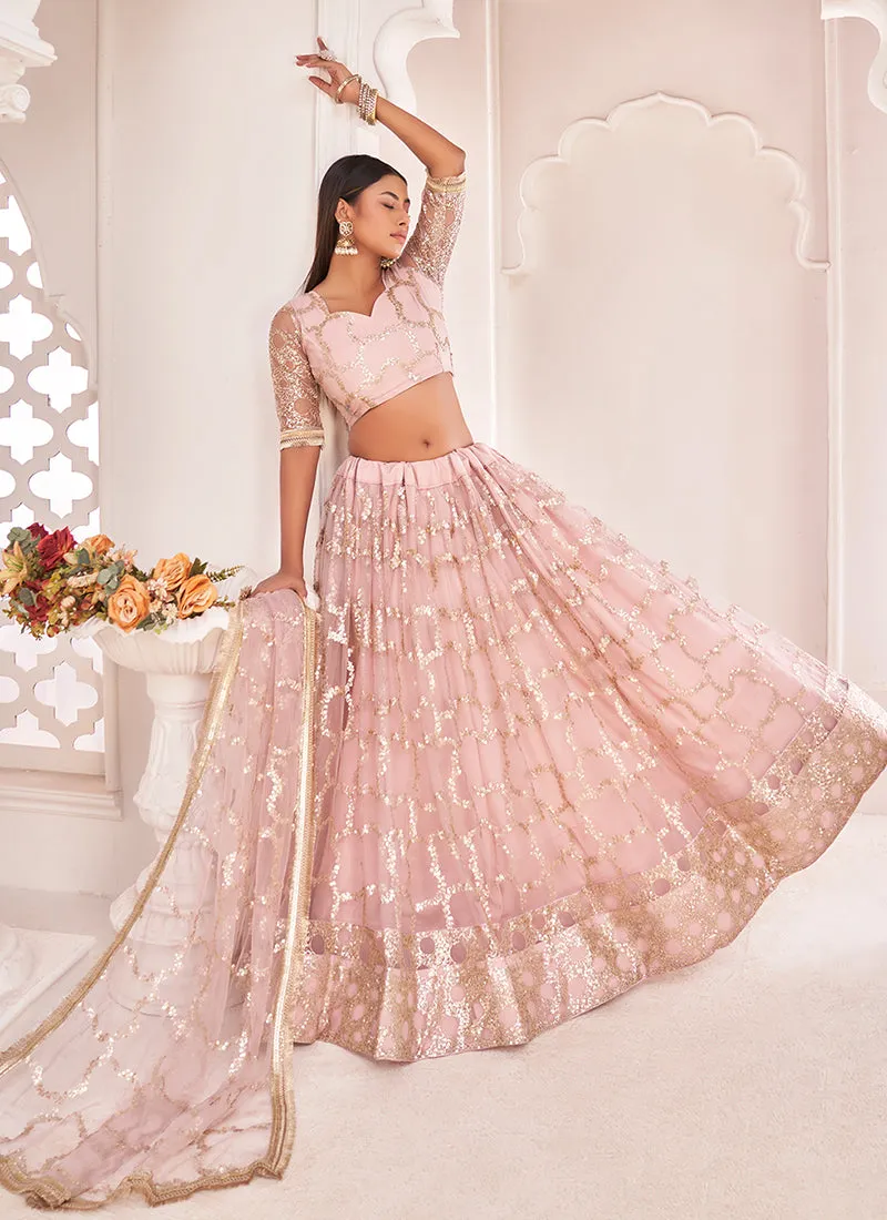 Baby Pink Sequence Embroidered Traditional Wedding Lehenga Choli