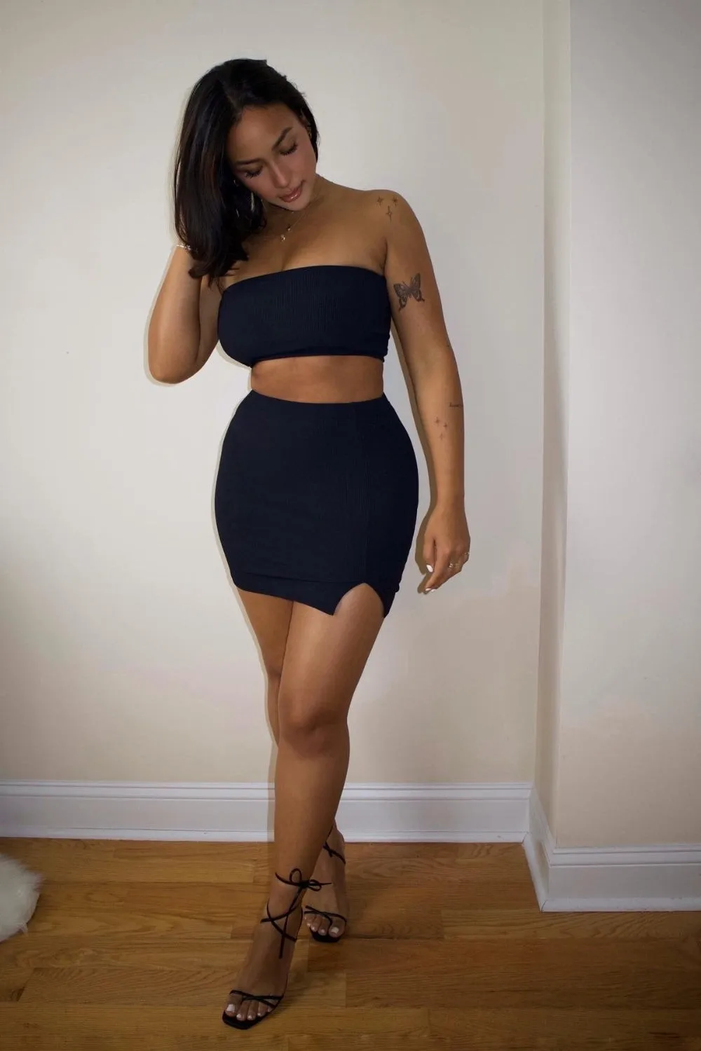 Bandeau Crop Top - Black Rib