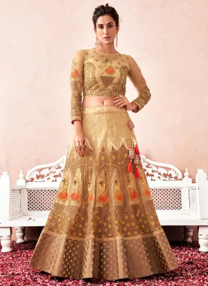 Beige And Red Multi Embroidered Traditional Lehenga Choli