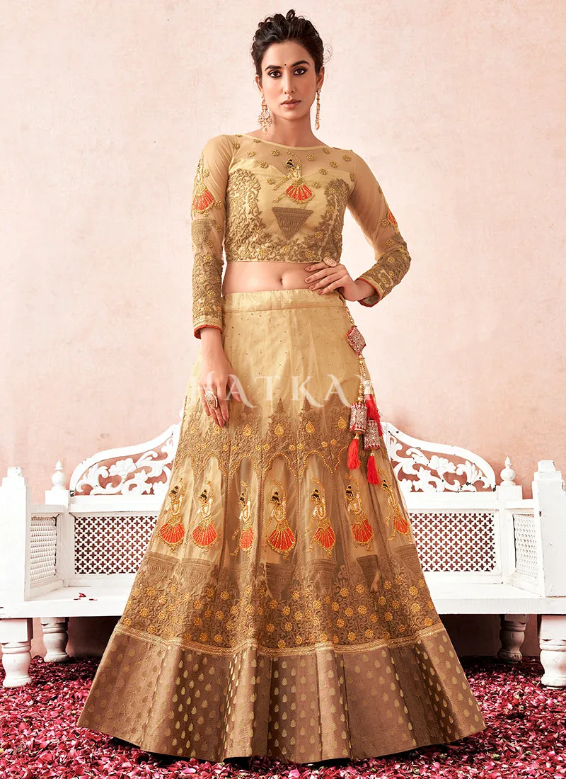 Beige And Red Multi Embroidered Traditional Lehenga Choli