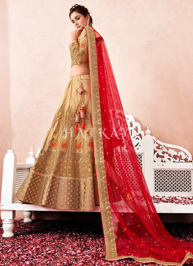 Beige And Red Multi Embroidered Traditional Lehenga Choli