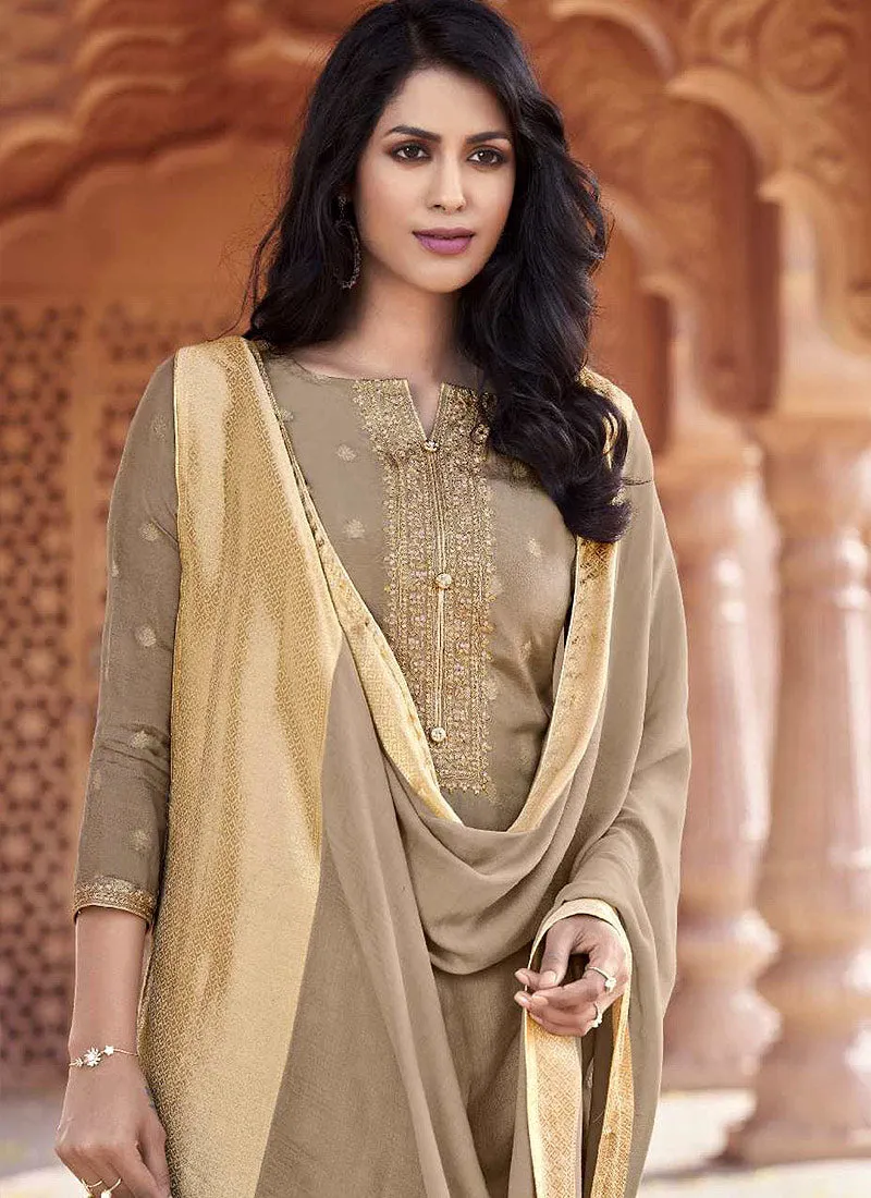Beige Golden Designer Salwar Kameez