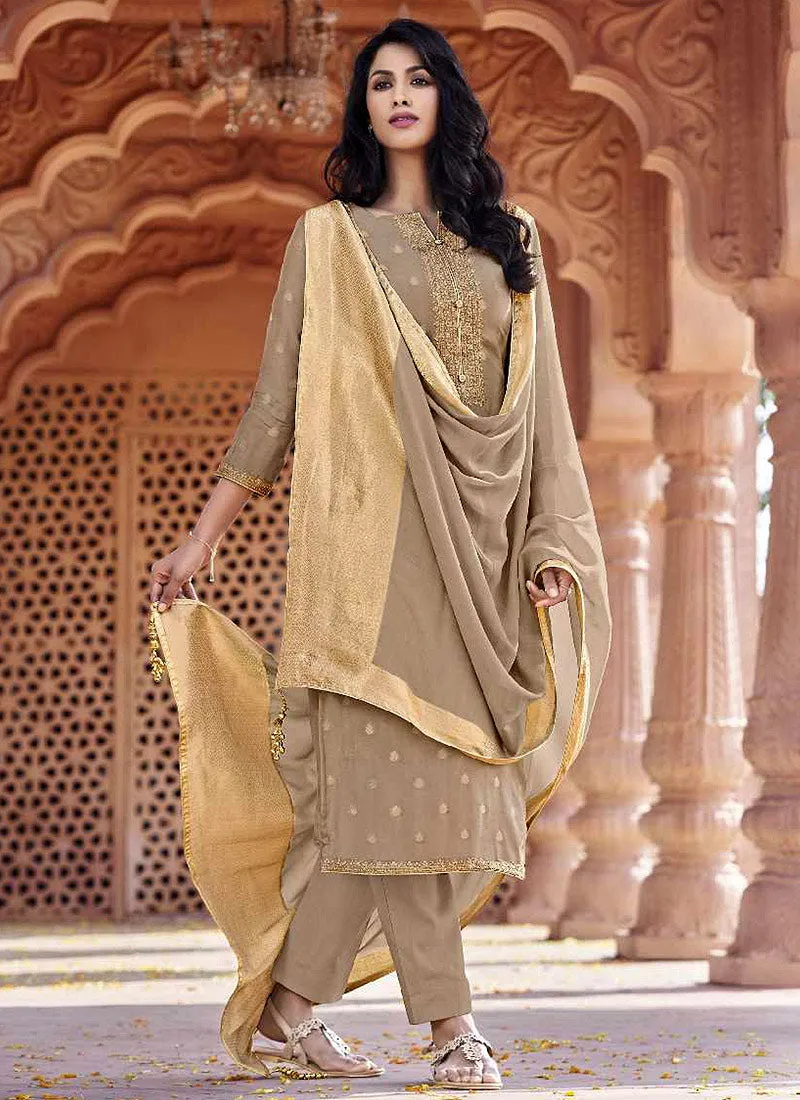 Beige Golden Designer Salwar Kameez