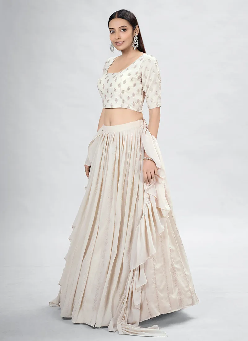 Beige Sequence Embroidery Wedding Lehenga Choli