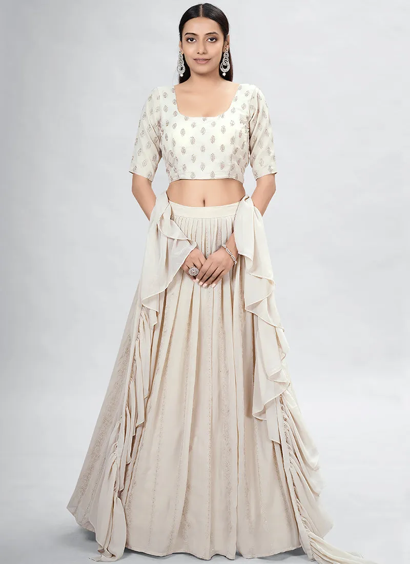 Beige Sequence Embroidery Wedding Lehenga Choli