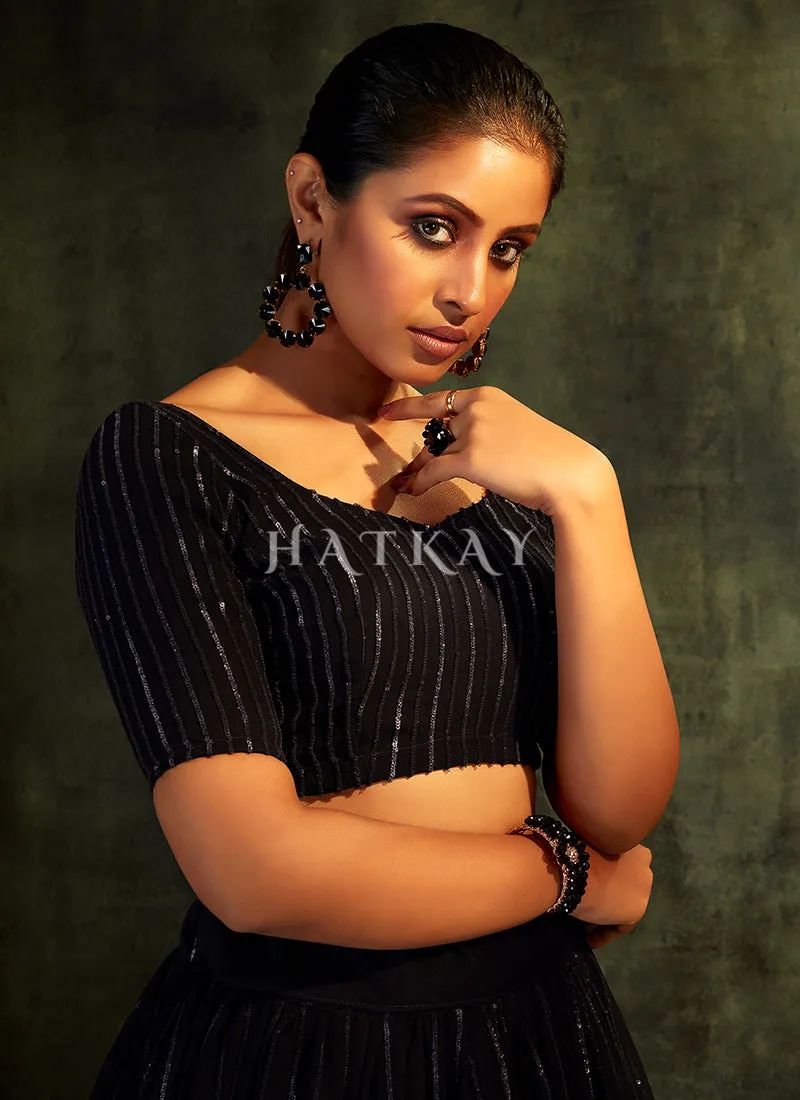 Black All Sequence Embroidered Designer Lehenga Choli