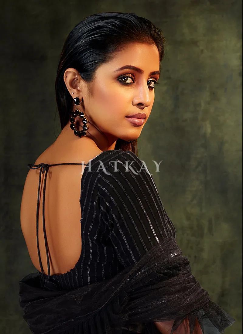 Black All Sequence Embroidered Designer Lehenga Choli