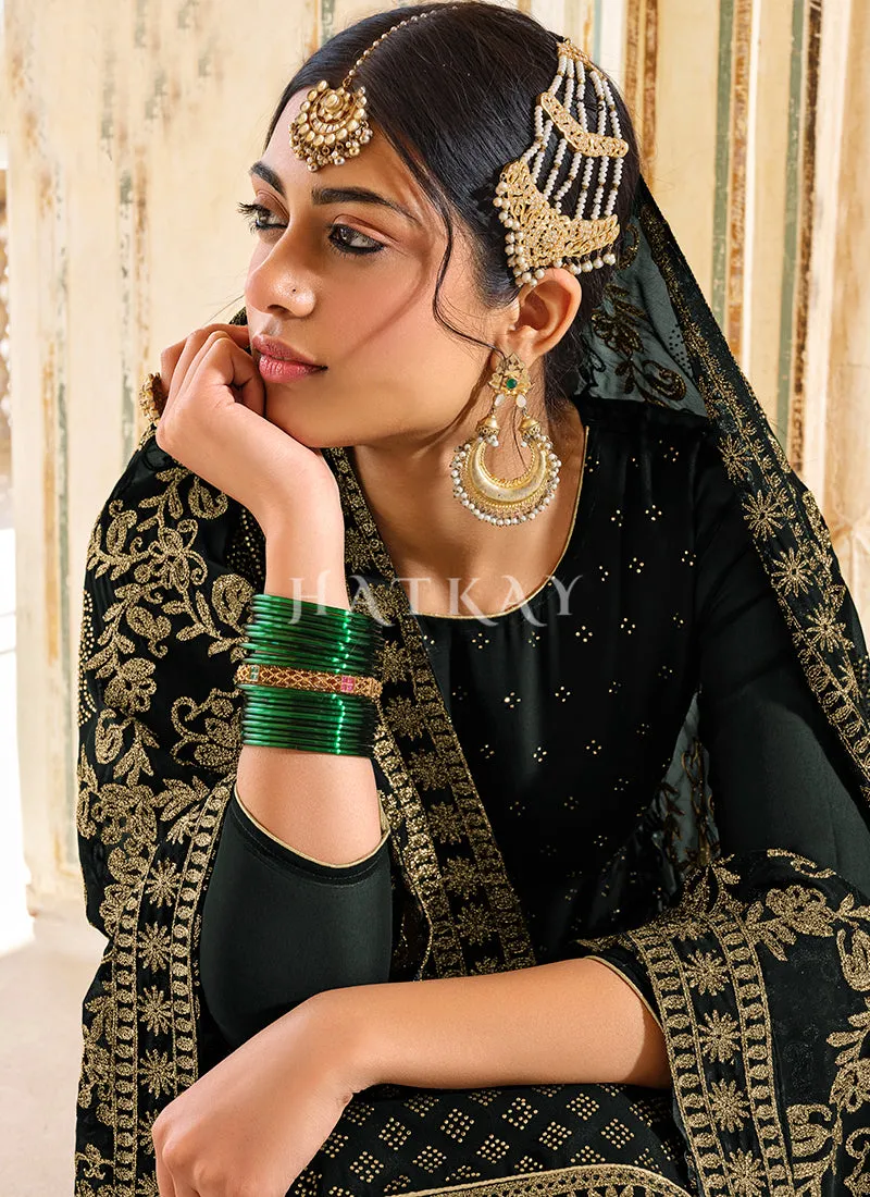 Black Embroidered Traditional Indian Palazzo Suit
