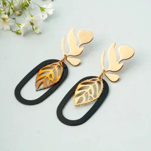 Black Ring Gold Leaf Earrings