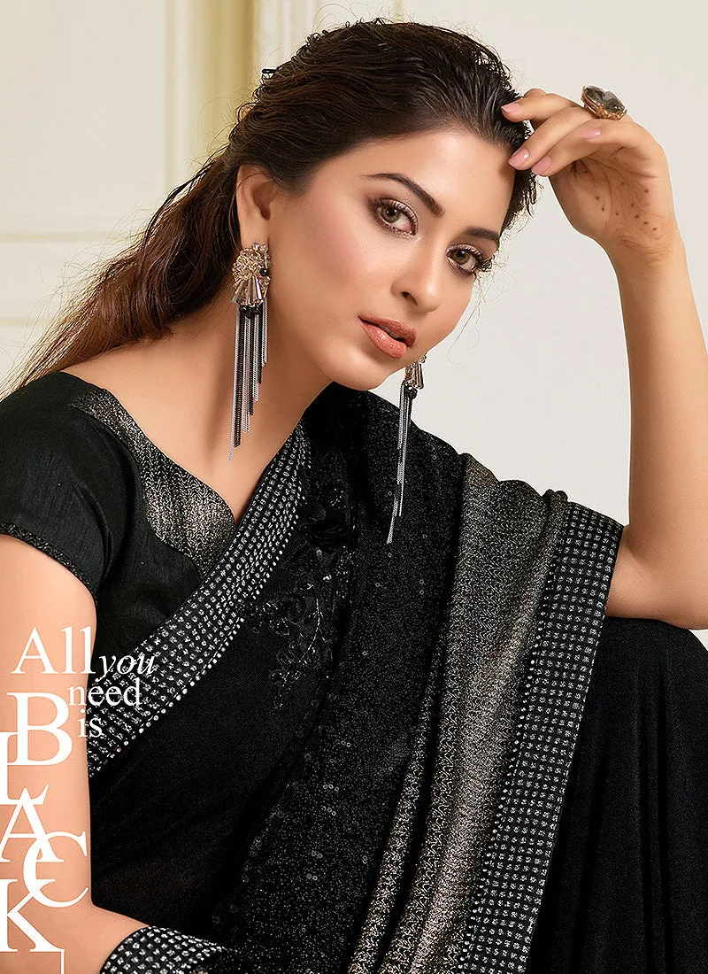 Black Sequence Embroidered Designer Saree