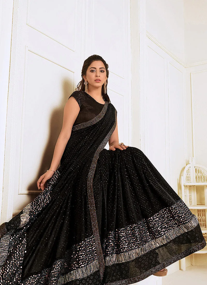 Black Sequence Embroidered Designer Saree