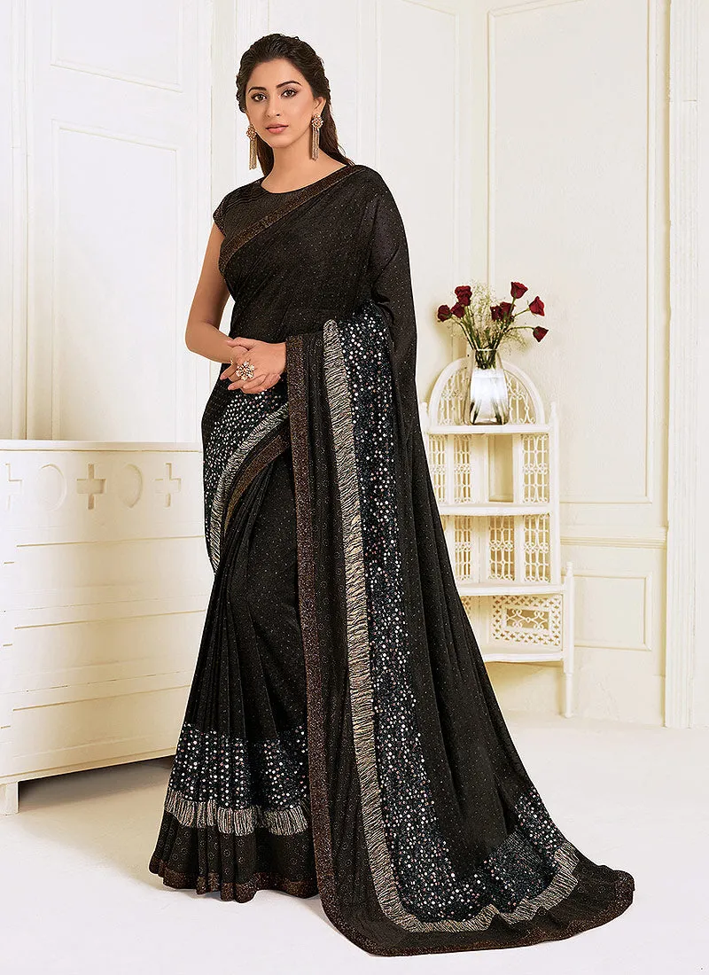 Black Sequence Embroidered Designer Saree