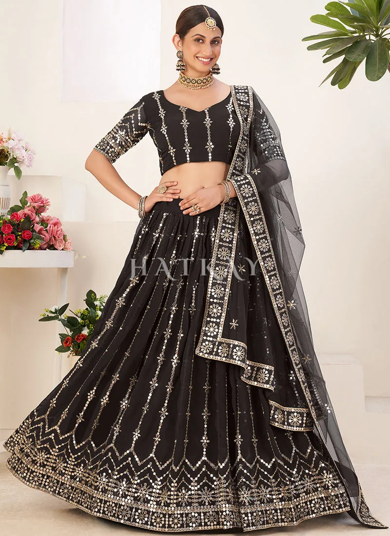 Black Sequence Embroidery Georgette Lehenga Choli