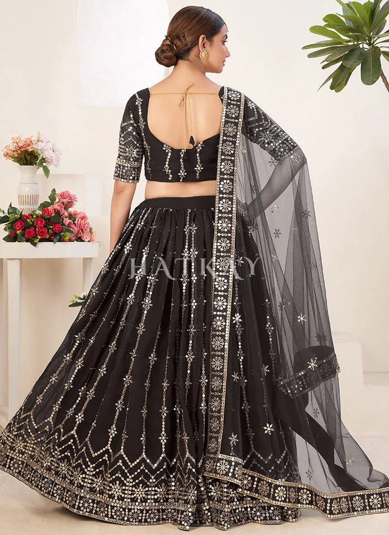 Black Sequence Embroidery Georgette Lehenga Choli