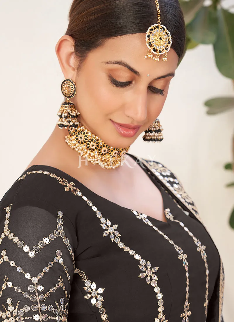 Black Sequence Embroidery Georgette Lehenga Choli