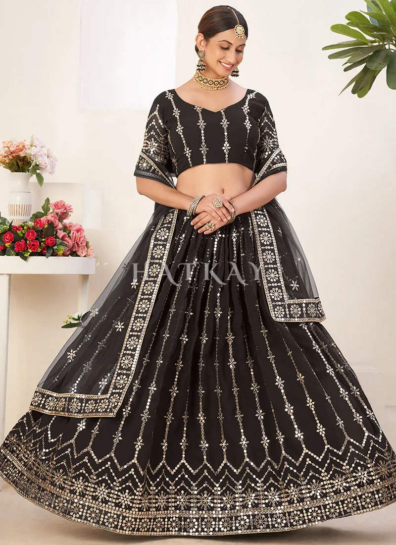 Black Sequence Embroidery Georgette Lehenga Choli