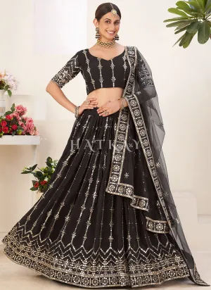 Black Sequence Embroidery Georgette Lehenga Choli