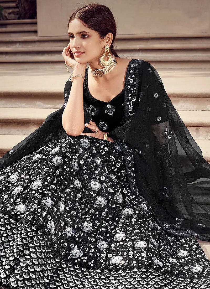 Black Silver Sequence Lehenga Choli