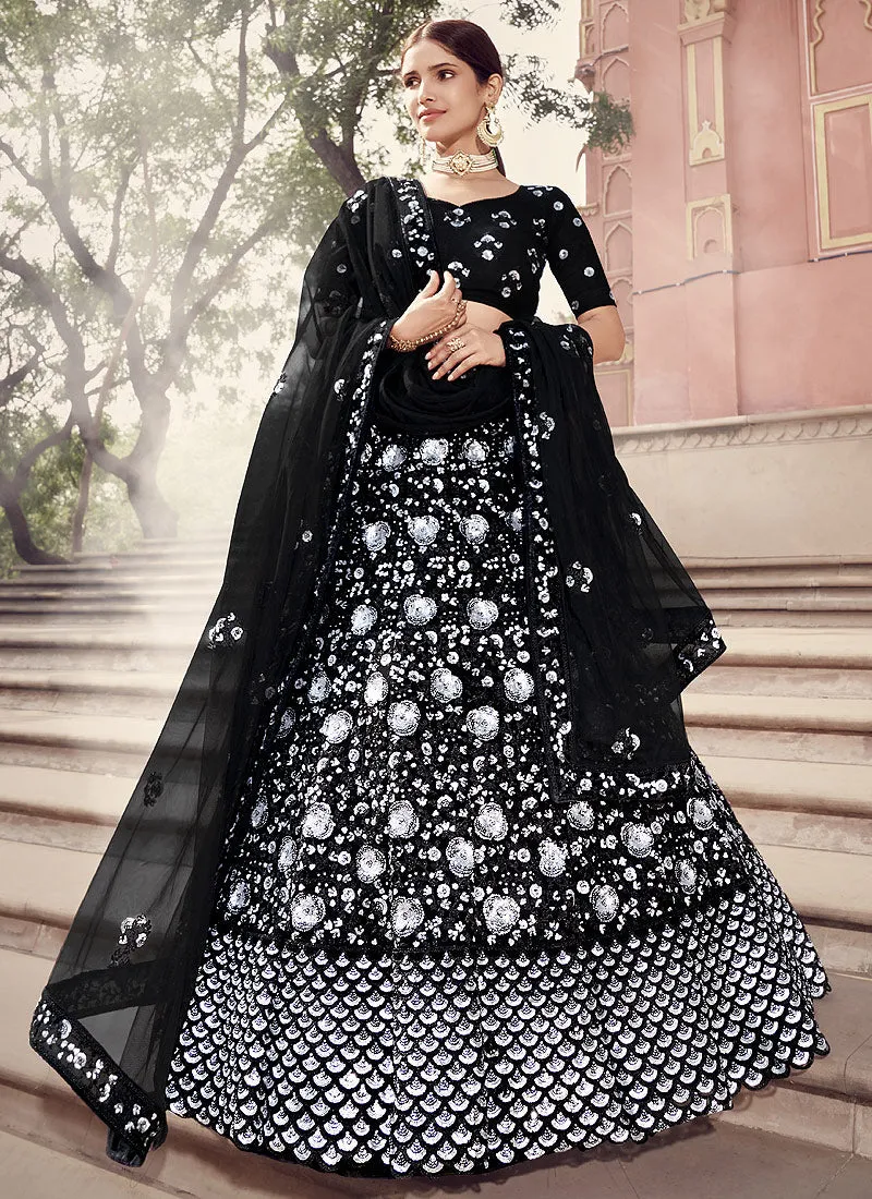 Black Silver Sequence Lehenga Choli