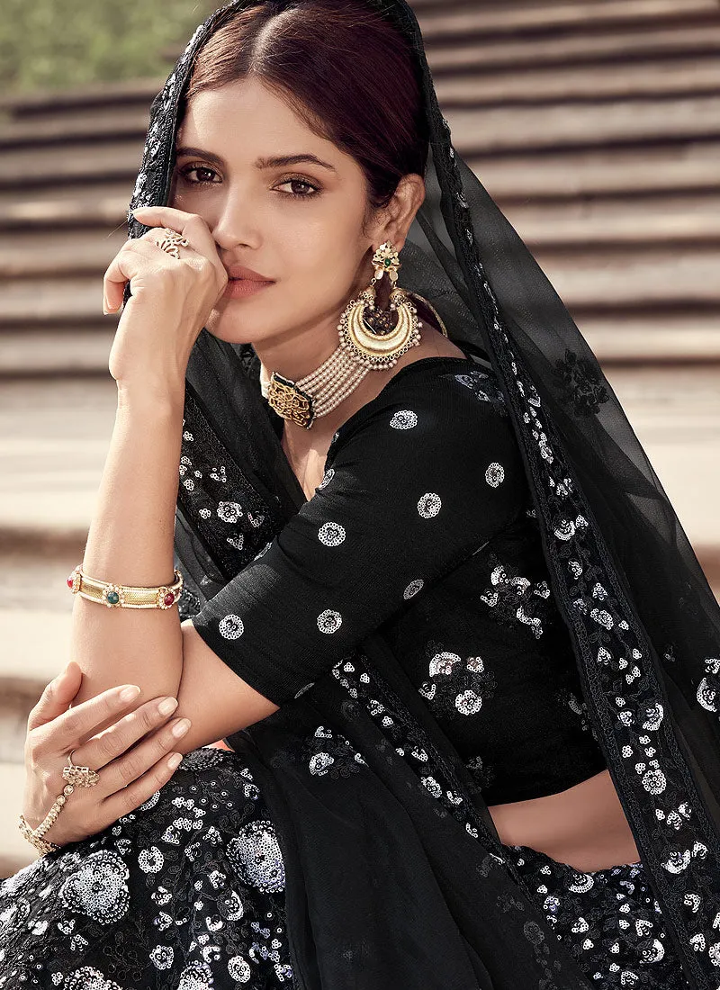 Black Silver Sequence Lehenga Choli