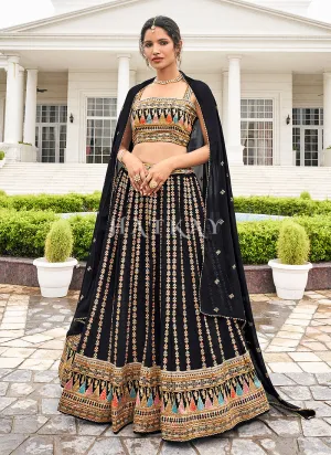 Black Traditional Zari Embroidered Lehenga Choli
