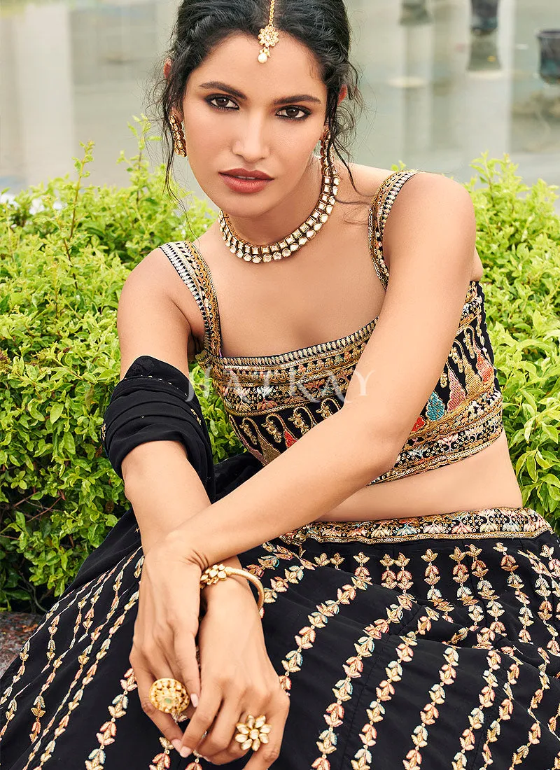 Black Traditional Zari Embroidered Lehenga Choli