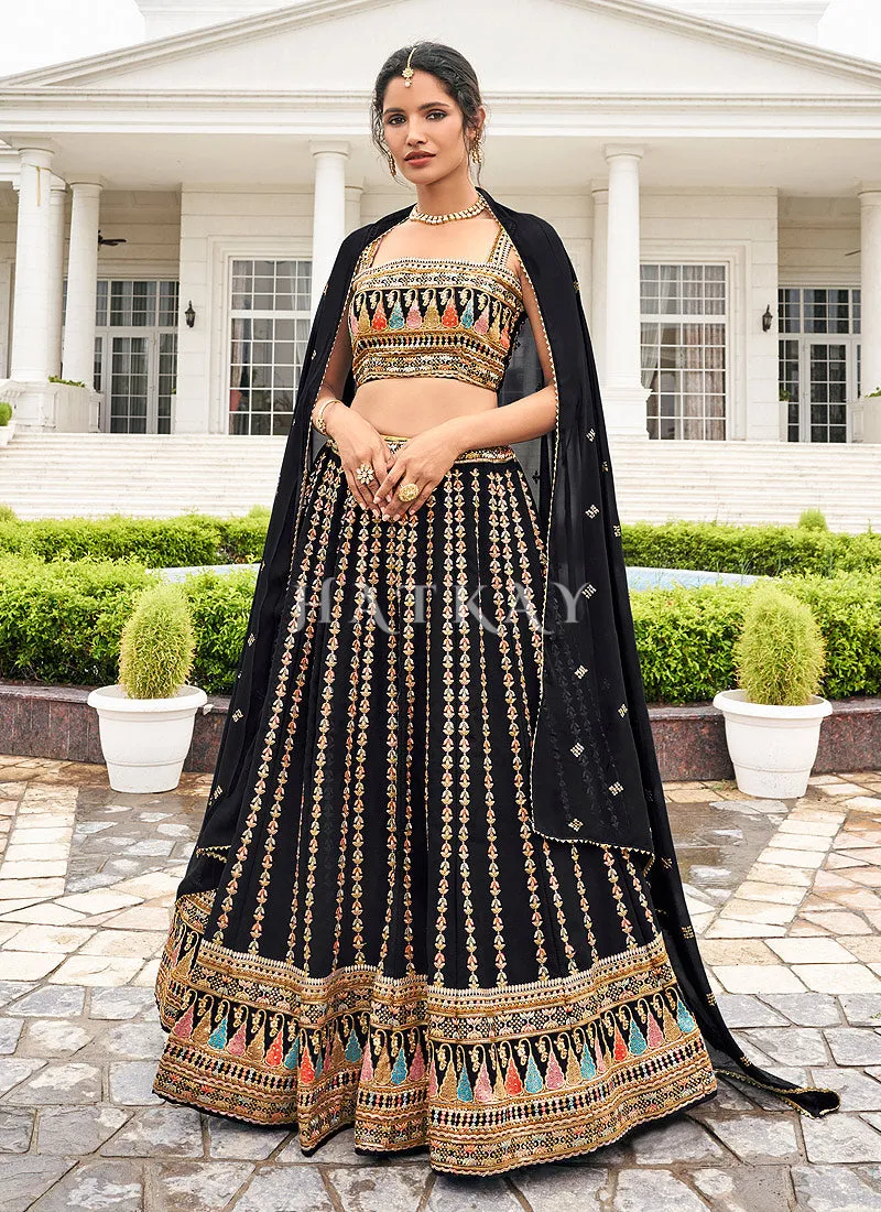 Black Traditional Zari Embroidered Lehenga Choli