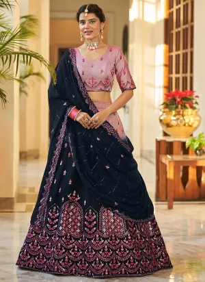 Blue And Pink Multi Embroidery Ombré Silk Lehenga Choli
