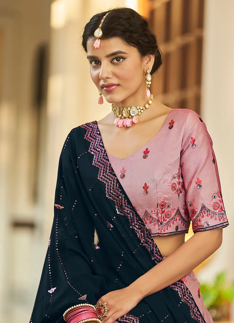 Blue And Pink Multi Embroidery Ombré Silk Lehenga Choli