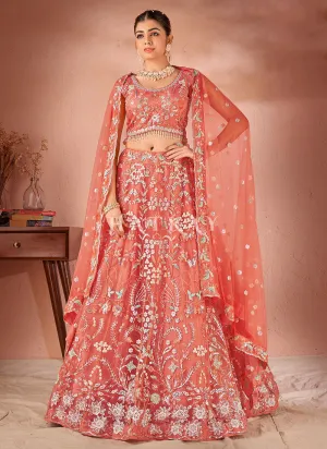 Blush Peach Floral Embroidered Lehenga Choli