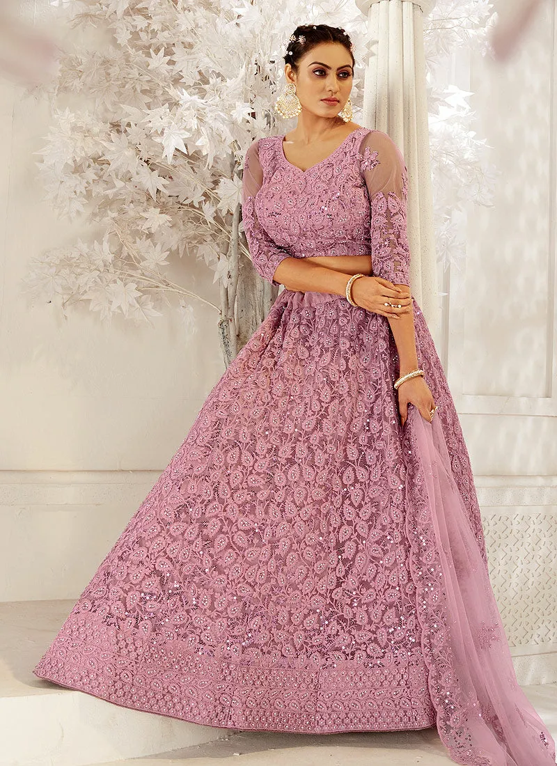 Blush Pink Cording Embroidered Lehenga