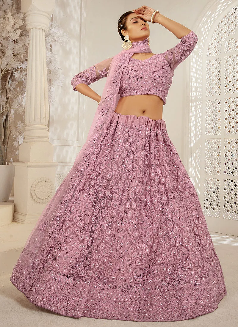 Blush Pink Cording Embroidered Lehenga
