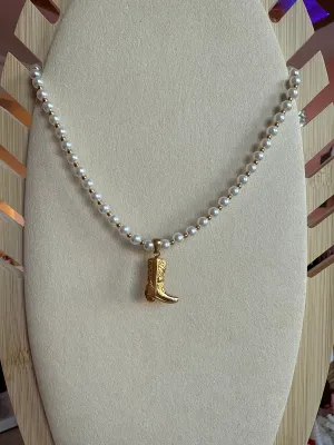 Boot and Pearls Necklace