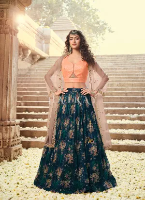 Bottle Green Floral Sequence Embroidered Lehenga Choli