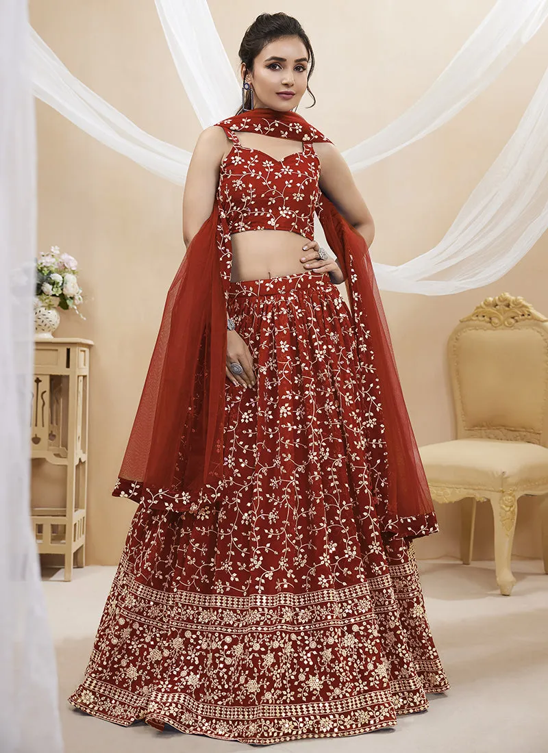 Bridal Red Sequence Embroidery Wedding Lehenga Choli