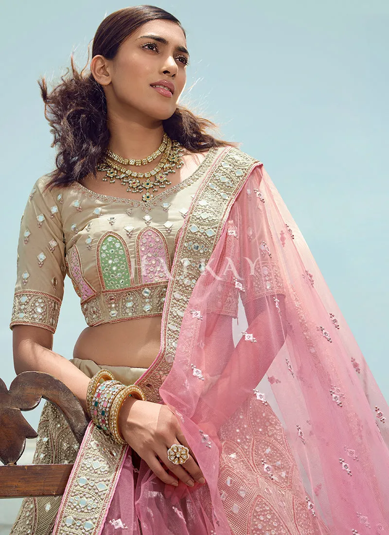 Champagne Pink Zarkan Embroidered Designer Lehenga Choli