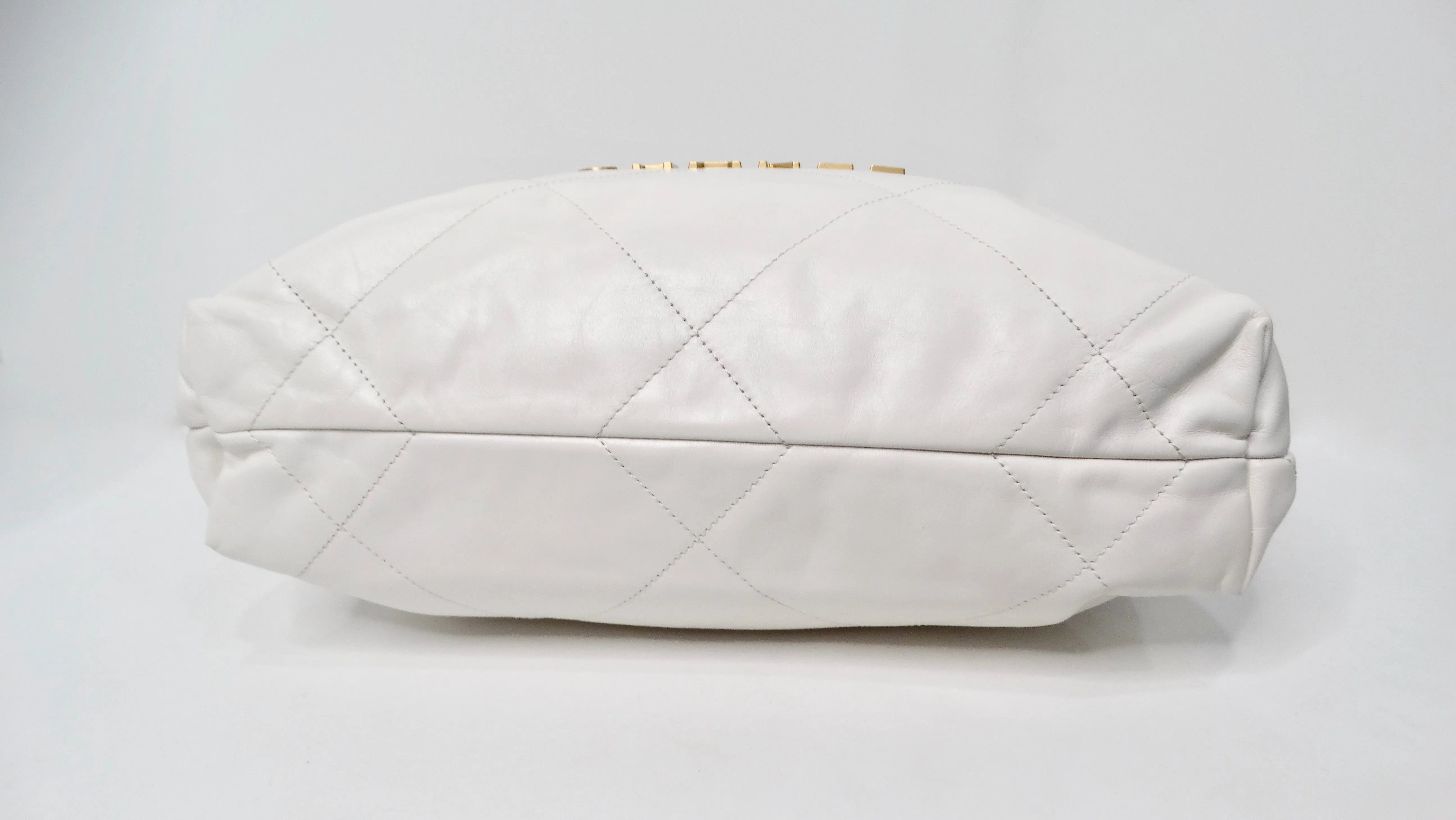 Chanel White Small 22 Shiny Calfskin Leather Hobo Bag