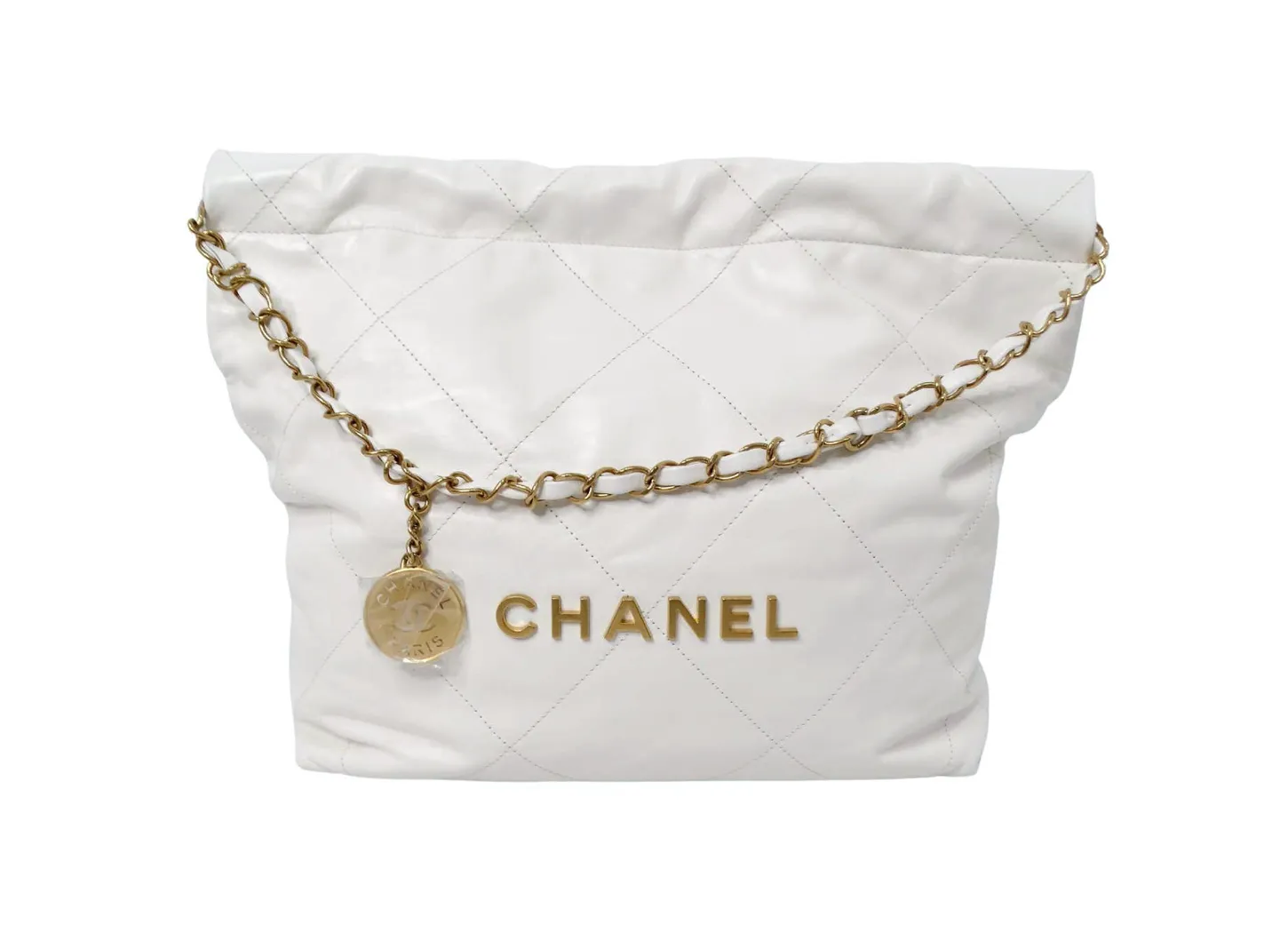 Chanel White Small 22 Shiny Calfskin Leather Hobo Bag