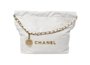 Chanel White Small 22 Shiny Calfskin Leather Hobo Bag