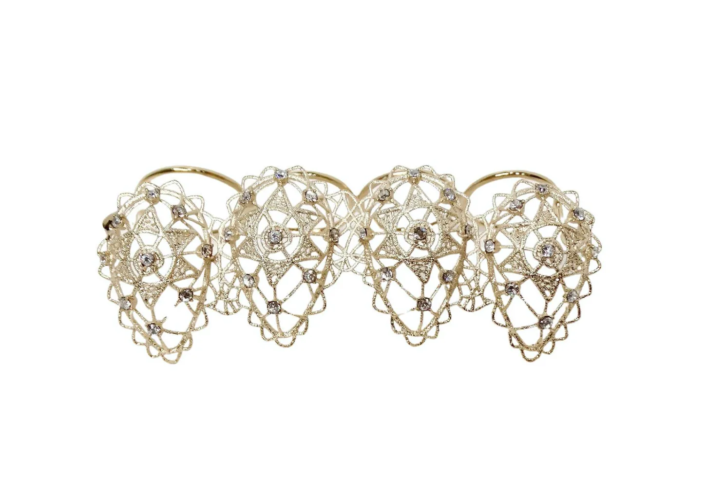 Christian Dior RENAISSANCE MULTI-FINGER Intricate Crystal Detailed Gold-Tone Four-Finger Statement Ring